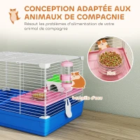 PawHut Cage Hamster, Cage Rongeur à 2 Niveaux, Base Amovible pour Nettoyage Facile, Cabane, Roue d'Exercice, 47x30x27cm, Bleu(m-4)
