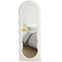 HOMCOM Ganzkörperspiegel 160 x 60 cm Gewölbter Standspiegel mit Wellendesign Bruchsichere Glas Weiß(m-12)