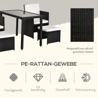 Outsunny Polyrattan Sitzgruppe Essgruppe Gartenset Garnitur 11 tlg. mit Kissen Schwarz(m-4)