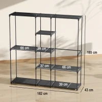 HOMCOM Armário para Roupas 182x43x185 cm Armário Aberto com 8 Prateleiras de Tecido Barras para Pendurar  182x43x185 cm Preto(m-3)