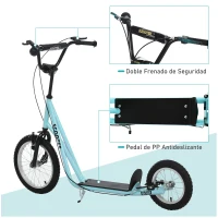 HOMCOM Scooter Patinete para Niños Mayores de 5 Años con 2 Neumáticos de Caucho Inflable con Doble Freno Manillar Ajustable en Altura Soporte 100 kg 135x58x88-94 cm Azul(m-5)