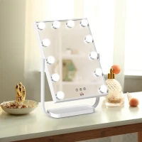 HOMCOM Espelho de Maquilhagem Espelho de Mesa com 12 Luzes LED 3 Temperaturas de Cores Ecrã Tátil Ajustável e Função de Memória para Dormitório Casa de Banho 32,8x11x47,4cm Branco(m-2)
