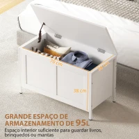 HOMCOM Baú de Armazenamento 95L Baú de Arrumação com Tampa Banco de Armazenamento com Dobradiça de Segurança 80x40x50 cm Branco(m-4)