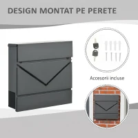 HOMCOM Briefkasten mit Deckel, 2 untere Abflusslöcher, Stahl, mit Schloss, Grau(m-6)