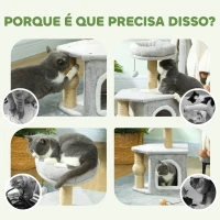 PawHut Arranhador para Gatos com Cama Caverna Plataforma Bola Suspensa e Poste de Juta 42x30x66 cm Cinza e Bege(m-6)