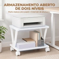 HOMCOM Suporte para Impressora de 2 Níveis para Debaixo da Secretária com Rodas com Travão 44x28x32 cm Branco(m-4)