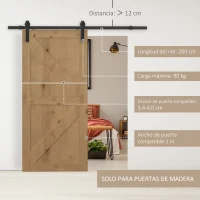 HOMCOM Herraje Puerta Corredera 200 cm Kit de Riel Adecuado para 1 Puerta Granja de Madera de 100 cm de Ancho Acero de Carbono Carga Máx. 90 kg(m-4)