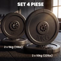 HOMCOM Set de Discuri de Greutăți pentru Antrenament, 5 kg și 10 kg, Negru(m-4)