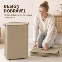 HOMCOM Cesto de Roupa Suja com Tampa e Rodas, 50L, Dobrável com Bolsa com Cordão Removível, 40x30x65 cm, Castanho(m-5)