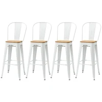 HOMCOM Conjunto de 4 Bancos Altos Empilháveis com Encosto Alto Apoio para os Pés Assento de Madeira 44x53x116 cm Branco(m-12)