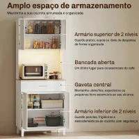 HOMCOM Aparador de Cozinha com Luzes LED Estação de Carregamento 4 Portas Gaveta Bancada Aberta 71x40x180 cm Branco(m-6)