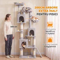 PawHut Ansamblu Pisici 200 cm, Plăci Aglomerate Pluș, Gri Deschis(m-4)