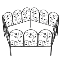Outsunny Gartenzaun Zaun aus Metall 80 x 60 cm Dekorativer Gitterzaun Set mit Fuß für Garten Blumenbeete Tierbarriere Schwarz(m-1)