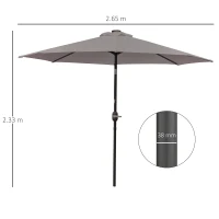 Outsunny Umbrelă de Grădină Reglabilă Ø265 cm cu 32 Lumini LED Solare și Manivelă, Umbrelă de Exterior cu 8 Bare de Sprijin, din Oțel, Poliester, pentru Terasă, Curte, Balcon, Gri(m-3)