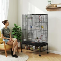 PawHut Vogelkäfig inklusive Sitzstangen, Vogelspielzeug, herausnehmbare Bodenwanne, Schwarz(m-10)