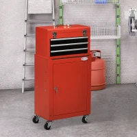 DURHAND 2-in-1 Werkzeugwagen, mobil, 3 Schubladen, Werkzeugtafel, Stahlgehäuse, 46L x 28B x 94H cm, Rot(m-10)