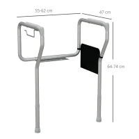 HOMCOM Barra de Segurança para Sanita de Alumínio Apoio de Segurança para Sanita Ajustável com Alça Antiderrapante e Bolso 55-62x47x64-74 cm Prata(m-3)