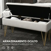 HOMCOM Banco para Pé de Cama Estofado em Tecido Sintético com Pernas de Aço e Assento Acolchoado 100x40x49 cm Creme(m-5)