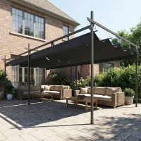 Outsunny Pérgola com Teto Retrátil de Alumínio 588x297x230 cm Pérgola com Tecido de Poliéster Anti UV Pérgola de Jardim Cinzento Escuro(m-10)