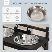 PawHut Suport Boluri pentru Câini Ridicat cu Înălțime Reglabilă, 2 Boluri din Oțel de 900ml, Negru(m-6)