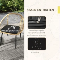 Outsunny Rattan Terrassengarnitur, Gartenmöbel-Set, 2 Sessel & Tisch, Gelb(m-6)