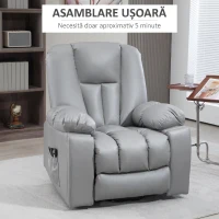 HOMCOM Fotoliu Reclinabil cu Funcție de Ridicare, 8 Puncte de Masaj și Telecomandă, din Microfibră, 94x96x106 cm, Gri(m-8)