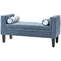 HOMCOM Bancă pentru capătul patului cu brațe tapițate și 2 perne, din chenille și lemn, 115.5x45x56 cm, gri și negru(m-12)