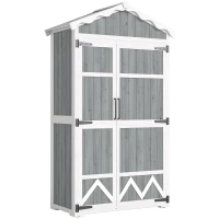 Outsunny Armário de Jardim de Madeira 105x55x179 cm Abrigo de Exterior com Portas 4 Prateleiras Extraíveis Teto Metal Galvanizado Cinza(m-1)