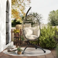 Outsunny Cadeira Suspensa com Suporte Cesta Dobrável Almofada e Encosto para Cabeça Interior e Exterior 120 kg Caqui(m-9)