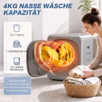 HOMCOM Ablufttrockner 2,5 kg mit Smart-Modus, 800 W Kompakttrockner mit Edelstahltrommel, Silber(m-5)