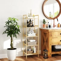 HOMCOM Raft de Baie cu 5 Rafturi Reglabile în Înălțime din Bambus, 43.5x31.5x142 cm, Lemn Natural(m-2)