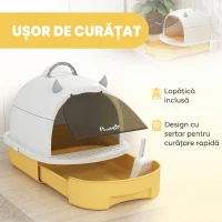 PawHut Litieră Închisă pentru Pisici cu Sertar Extensibil, Mâner, Lopățică și 2 Filtre cu Carbon Activ, Galben(m-5)
