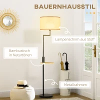 HOMCOM Stehleuchte inkl. Regal, Standleuchte, Kettenzug, E 27, 40 W, Bambus, Natur + Schwarz(m-4)
