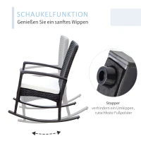 Outsunny Schaukelstuhl Schwingsessel Gartenstuhl mit Kissen , Polyrattan+Metall, Braun+Cremeweiß, 66 x 88 x 98 cm(m-4)