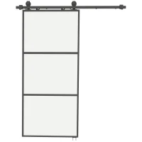 HOMCOM Puerta Corredera de Cristal con Herrajes Mecanismo Cierre Suave para Baño Salón 91,4x203,2 cm Negro(m-1)