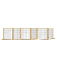 PawHut Barrera de Seguridad para Perros Plegable de Madera para Escaleras y Puertas con Soporte de Pie 432x36x70 cm Natural(m-1)