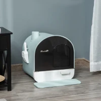 PawHut kattenbak met kap voor katten tot 5 kg kattenbak met deksel kattenbakmat kunststof groen 43 x 44 x 47 cm | Aosom(m-2)