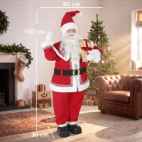 HOMCOM Lebensgroßer singender Weihnachtsmann 150 cm, animierte Musikfigur mit drehendem Kopf, winkender Hand und Geschenk(m-3)