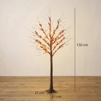 HOMCOM Árbol de Abedul Artificial 150 cm con 96 Luces LED Blanco Cálido Bayas Rojas Temporizador y 12 Ramas Flexibles Marrón(m-3)