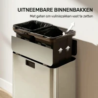 HOMCOM Dubbele keukenafvalbak 2 x 28L roestvrijstalen pedaalemmer met soft-close deksel, uitneembare binnenemmers(m-7)
