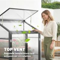 Outsunny 4 x 2ft Polycarbonate Greenhouse, Quick Setup, Lean-to Green House with 2 Hinged Doors, Top Vent, Black(m-5)
