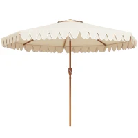 Outsunny Sombrilla de Jardín Ø264x240 cm con Ángulo Ajustable Manivela y Toldo con Volantes Decorativos para Patio Terraza Crema(m-11)