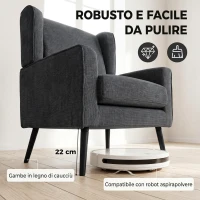 HOMCOM Poltrona da Camera in Ciniglia con Gambe in Legno di Caucciù, Grigio Scuro(m-7)