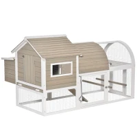 PawHut Gallinero Exterior de Madera de Abeto Jaula para Gallinas Pollos con Zona Abierta Ponedero Barras Bandeja Extraíble y Rampa 167,5x109x100 cm Color Natural y Blanco(m-1)
