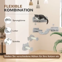 PawHut Kattentrapset, 4-delig, Krabmeubel met Sisal Treden, Dubbele Platform, Lichtgrijs/Crèmewit(m-5)