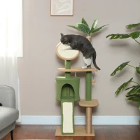 PawHut Kratzbaum, 139 cm Katzenbaum mit Höhle, Spielbällen, Sisal-Kratzpfosten und Plattformen, für zwei Katzen, Grün(m-10)