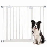 PawHut Puerta para Perros con Longitud Ajustable Cierre Automático para Escaleras Pasillos 74-80/91,5-97,5x76,2 cm Blanco(m-1)