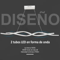 HOMCOM Lámpara Colgante Moderna con LED IP20 38W 3700lm y Cuerdas Ajustables Lámpara de Suspensión de Aluminio para Salón Comedor Dormitorio 90x9x9 cm Blanco(m-7)