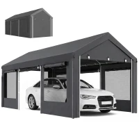 Outsunny Pavilion Auto și pentru Petreceri cu Înălțime Reglabilă, 4 Uși și 4 Fereastre, 6x3m Gri Închis(m-11)