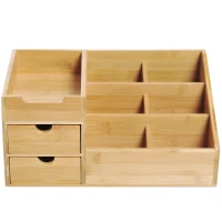 HOMCOM Organizador de Escritorio de Bambú Organizador de Mesa con 2 Cajones 6 Compartimentos y Estante para Oficina Hogar 33x20,5x15,5 cm Natural(m-9)
